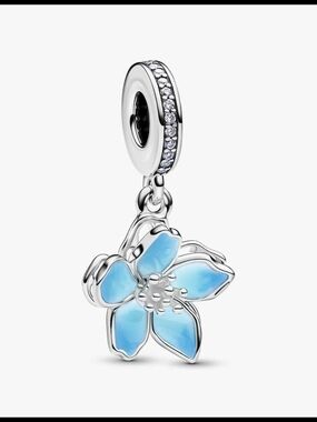 Pandora Blue Blossom Dangle Charm 790667c02 Sterling silver